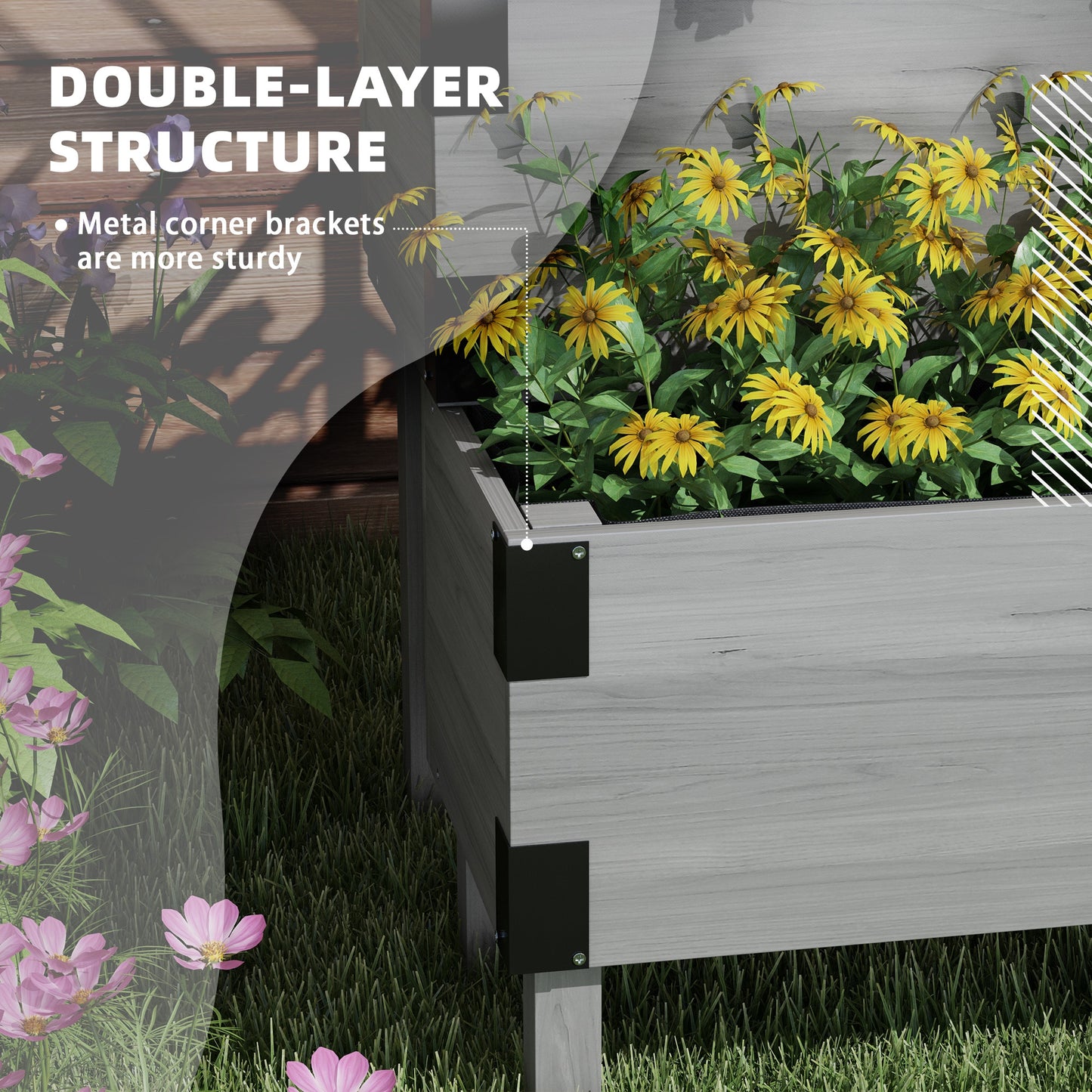 2-Tier Wooden Raised Bed with Trellis, Elevated Garden Planter