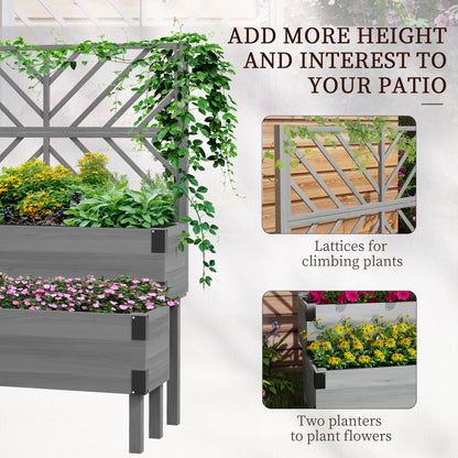 2-Tier Wooden Raised Bed with Trellis, Elevated Garden Planter