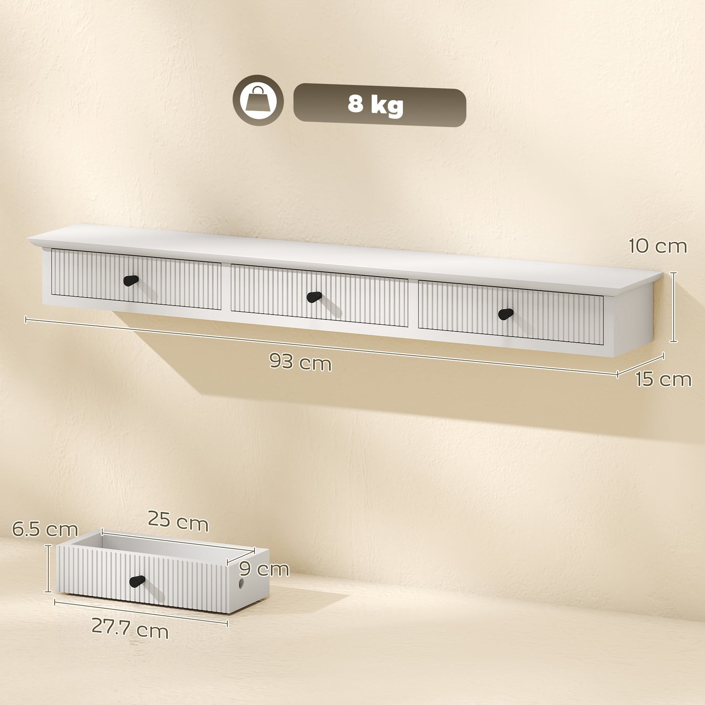 Shelf Wall-Mounted 93 x 15 x 10 cm White