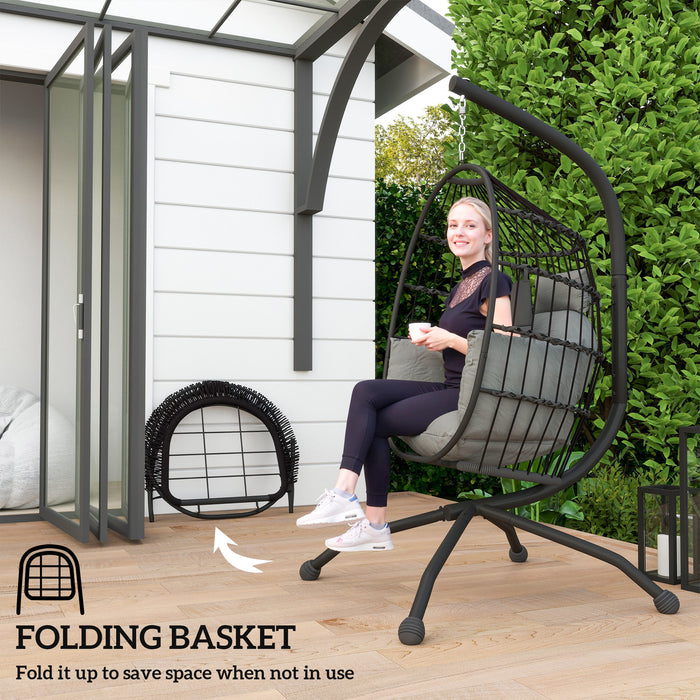 Egg Chair Outdoor Indoor Garden Swing Chair, Folding Basket, Grey