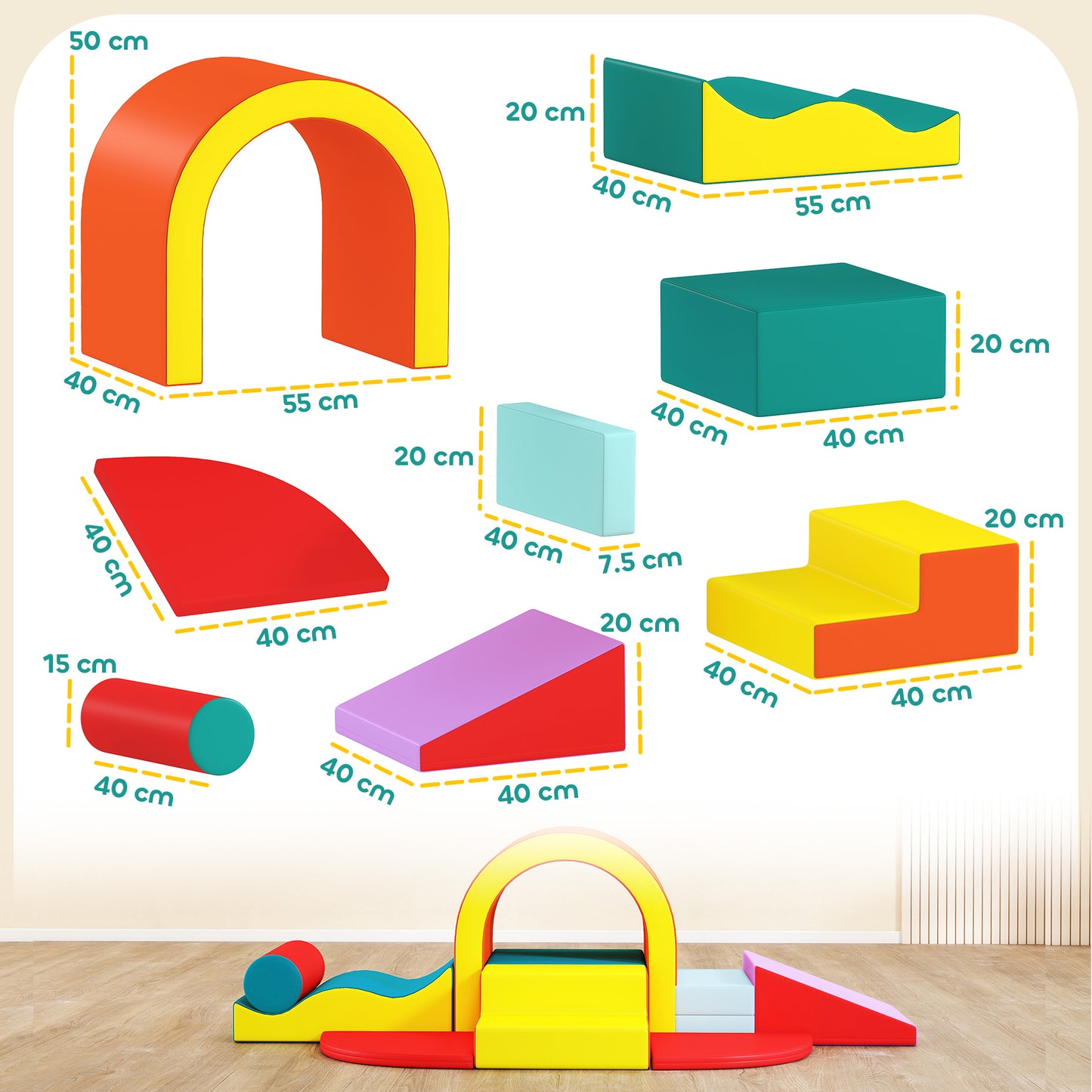 Kids Soft Play Set, 10PCs Soft Play Equipment for Toddlers