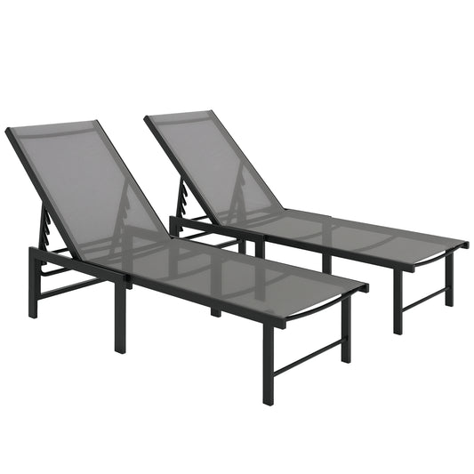 Sun Loungers Set of 2, 5-Level Reclining Sunbeds, Grey