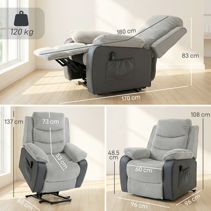 Power Lift Riser Recliner Chair with High Back, Remote, Light Grey