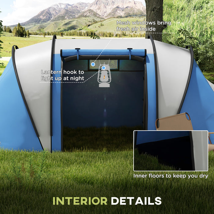 Camping Tent with 2 Bedrooms and Living Area, 3000mm Waterproof Family Tent, for Fishing Hiking Festival, Blue