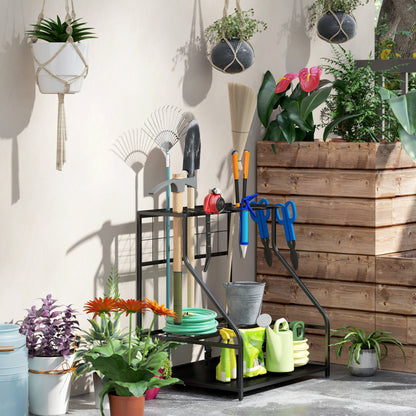Garden Tool Storage Rack, 3-Tier Garden Tool Rack with 11 Hooks