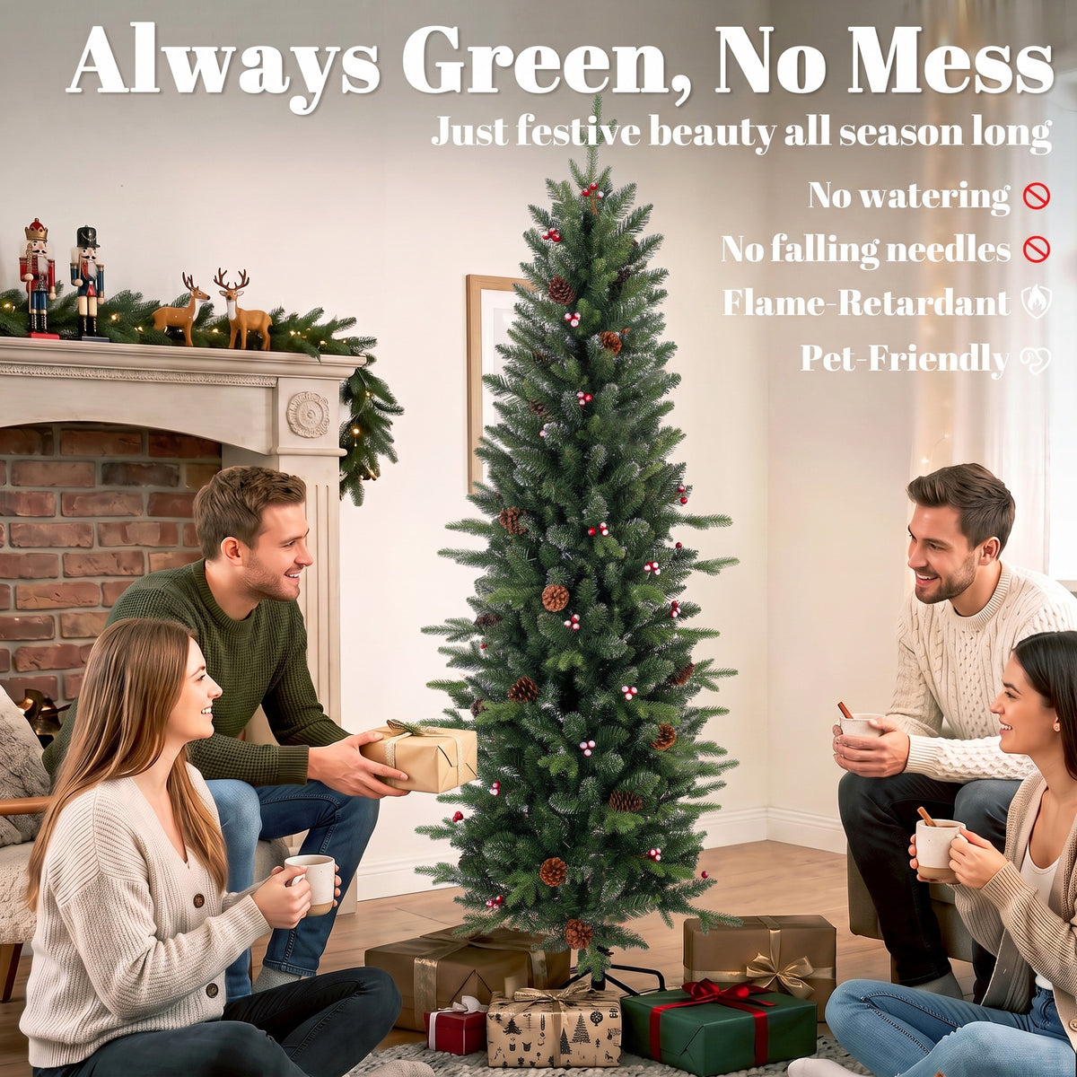 Slim Gracious Pine Xmas Tree with 688 Branch Tips, Green