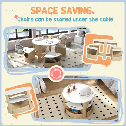 Kids Table and Chairs Set, Five-Piece Childrens Table and Chair Set with Storage, Children Activity Table for Ages 3-8 Years, White