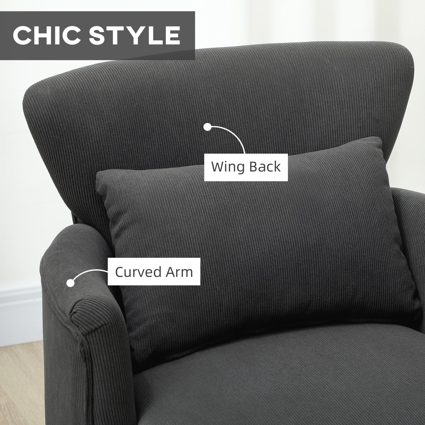 Armchair with Padded Seat and Backrest for Living Room, Black