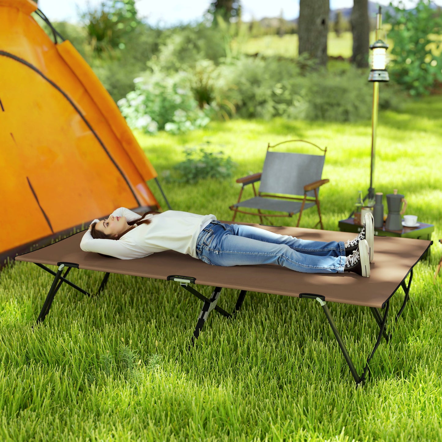 Double Camping Folding Cot Portable Sleeping Bed, Charcoal Khaki