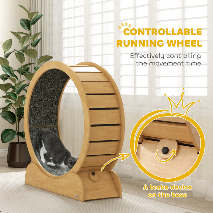 Cat Treadmill, 39.4" Wooden Cat Running Wheel with Brake, Natural