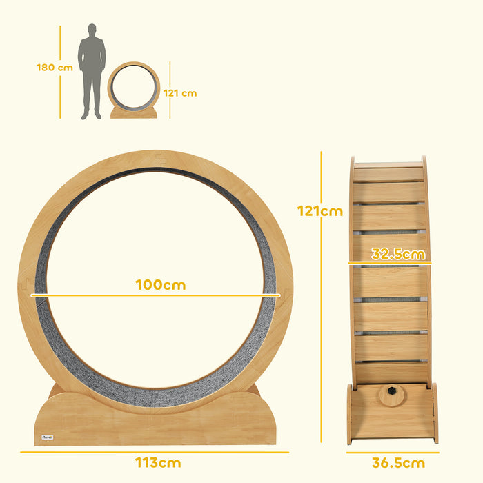 Cat Treadmill, 39.4" Wooden Cat Running Wheel with Brake, Natural