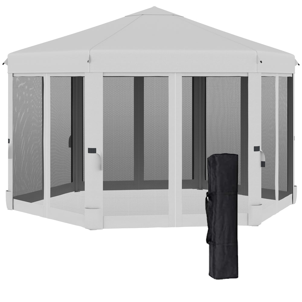 3.2m Pop Up Gazebo Hexagonal Canopy Tent Outdoor Sun Protection with Mesh Sidewalls, Handy Bag, Grey