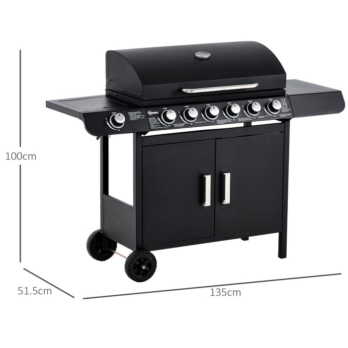 Seven Burner Gas Grill, with Integrated Thermometer and Storage