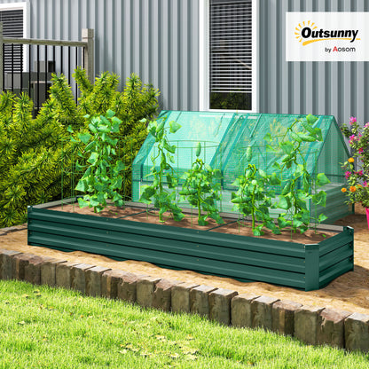 Galvanised Raised Bed for Garden, Rectangular Outdoor Elevated Planter Box with Safety Edging and Open Bottom for Growing Flowers, Herbs and Vegetables, 240 x 60 cm, Green