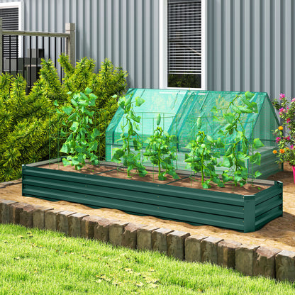 Galvanised Raised Bed for Garden, Rectangular Outdoor Elevated Planter Box with Safety Edging and Open Bottom for Growing Flowers, Herbs and Vegetables, 240 x 60 cm, Green
