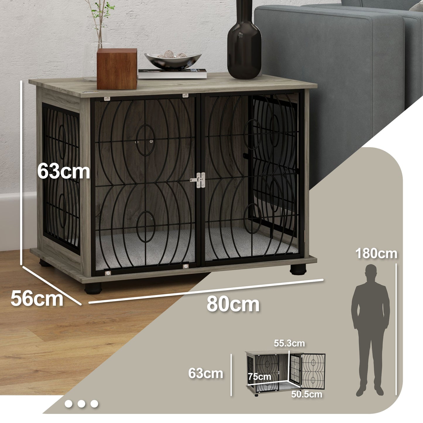 29.5" Dog Crate Furniture End Table w/ Cushion for Medium Dogs