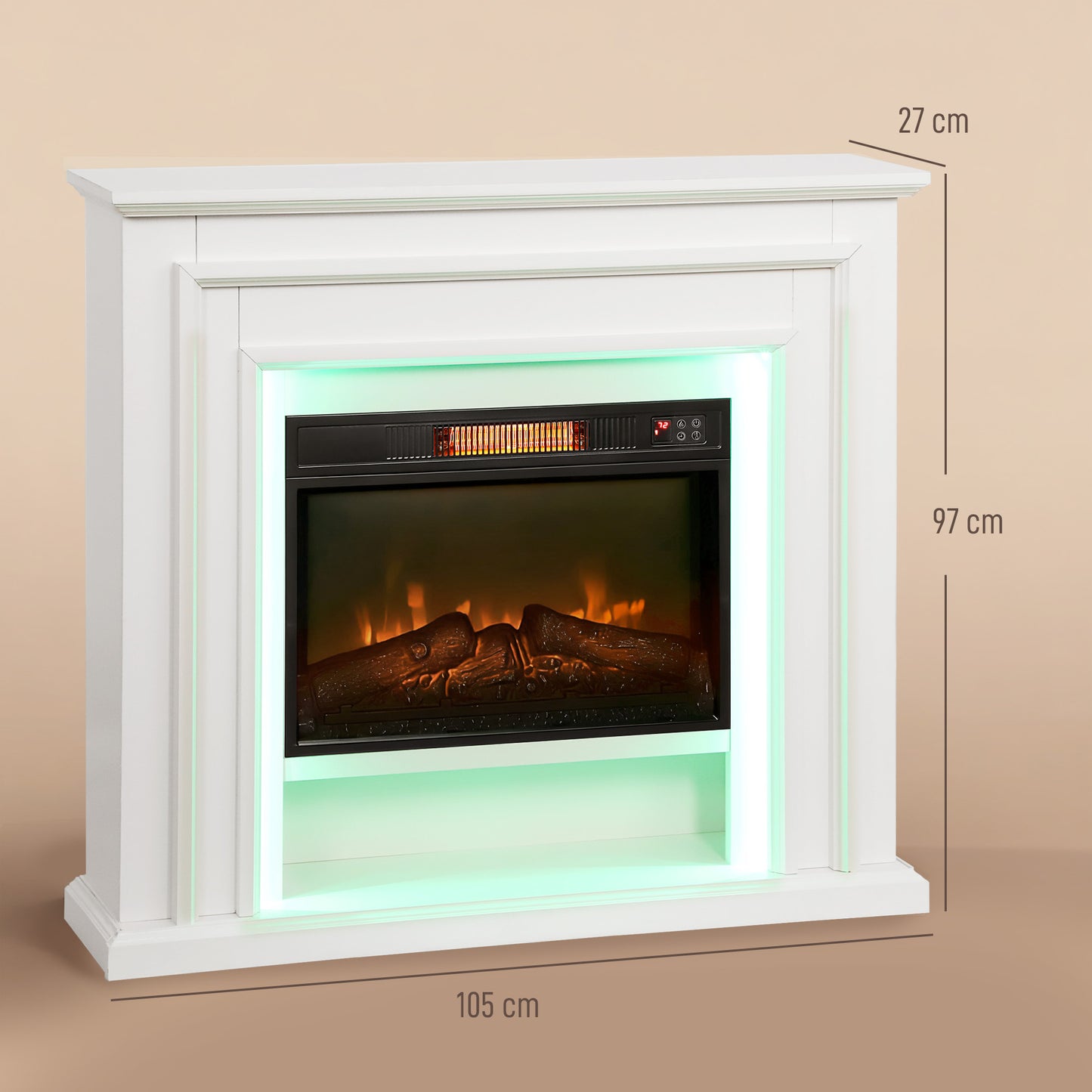 Electric Fireplace with Surround, LED Lights, 38" 1800W Inset Electric Fire and Mantel Reach up to 30 m² with Realistic Flame Effect