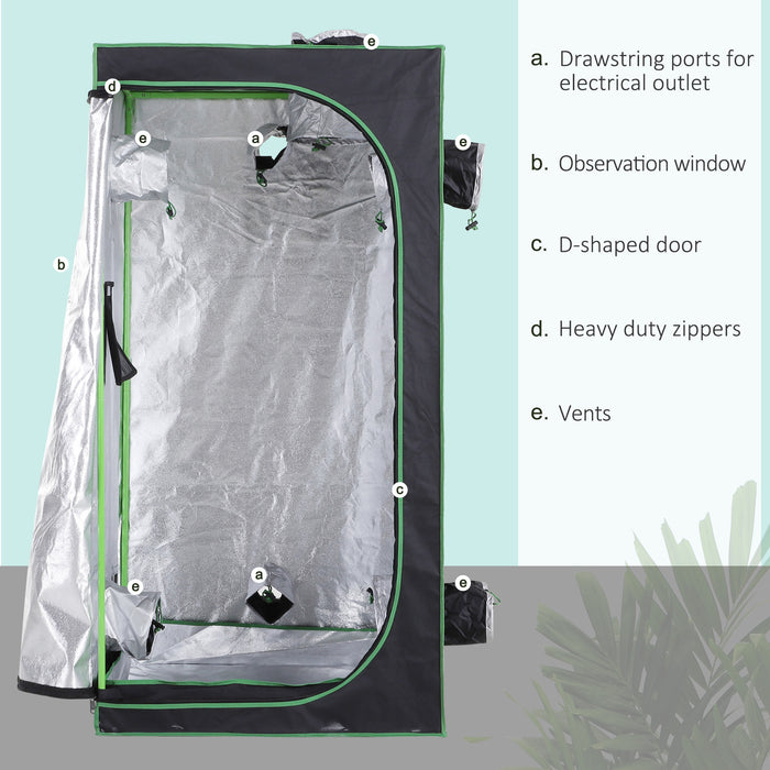 Hydroponic Plant Grow Tent, 80L x 80W x 160Hcm-Black/Green