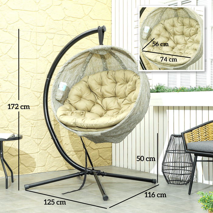 Hanging Egg Chair Outdoor Indoor Swing Chair, Folding Basket, Khaki