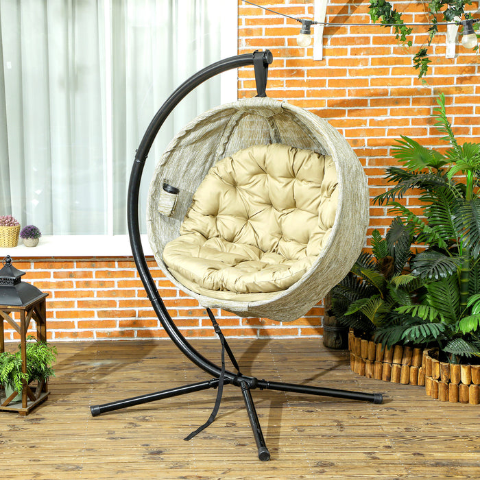 Hanging Egg Chair Outdoor Indoor Swing Chair, Folding Basket, Khaki