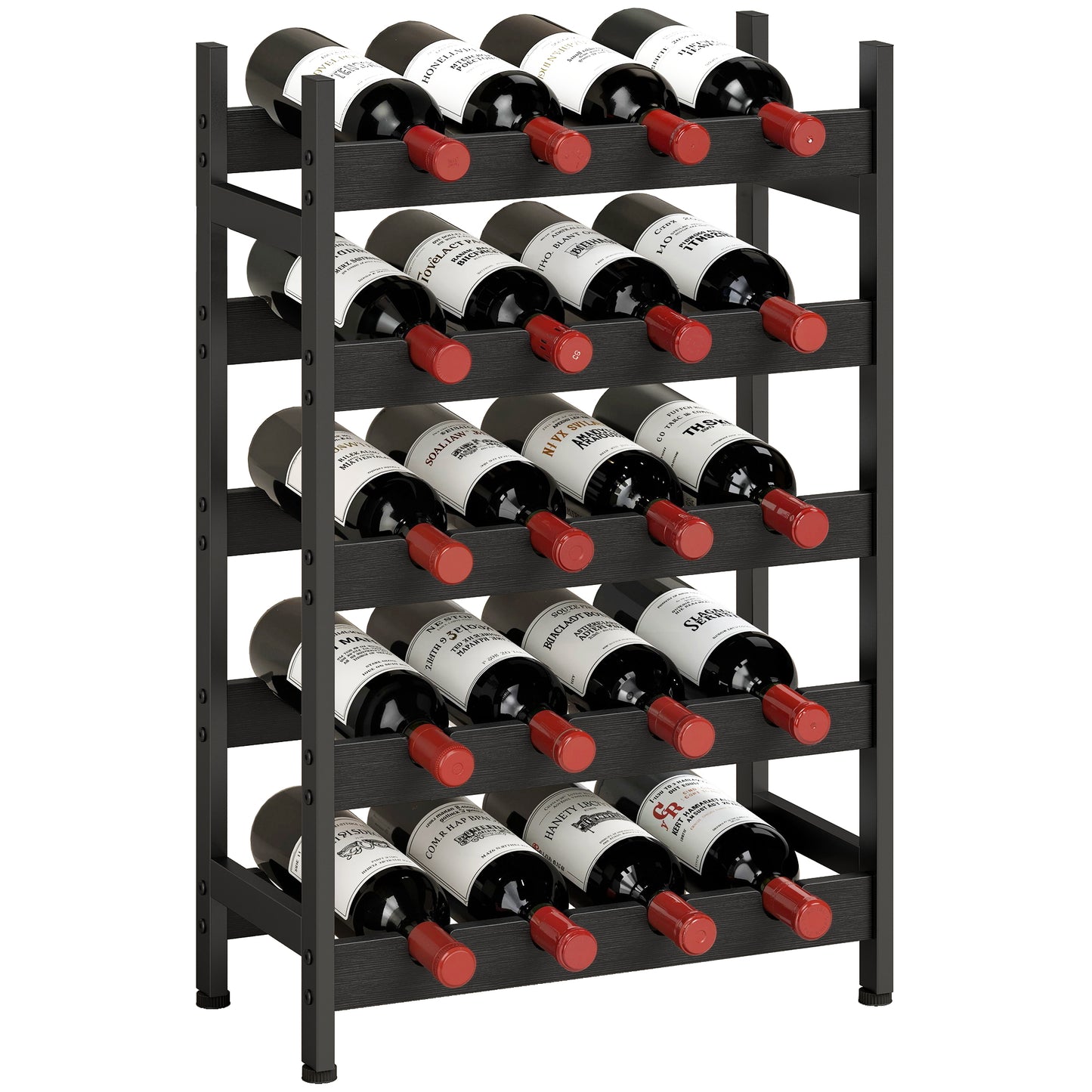 Wine Rack Freestanding 5-Tier 20-Bottle Capacity Black