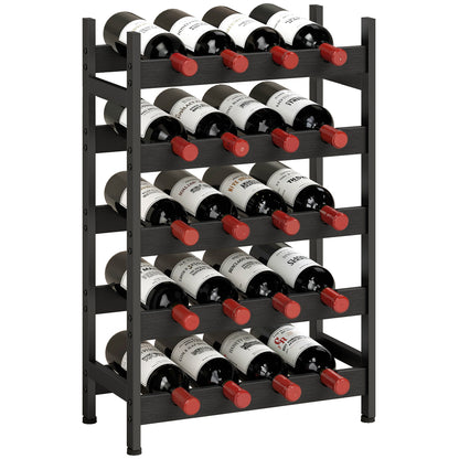 Wine Rack Freestanding 5-Tier 20-Bottle Capacity Black