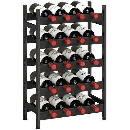 Wine Rack Freestanding 5-Tier 20-Bottle Capacity Black