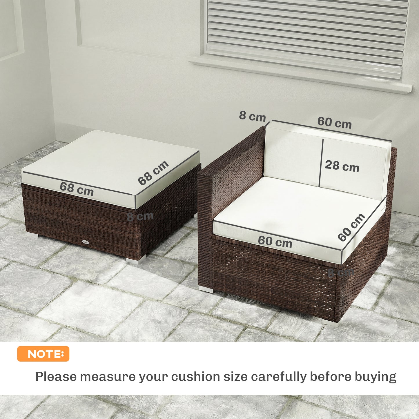 7-Piece Patio Furniture Cushions Water-Repellent 60x60cm, Cream