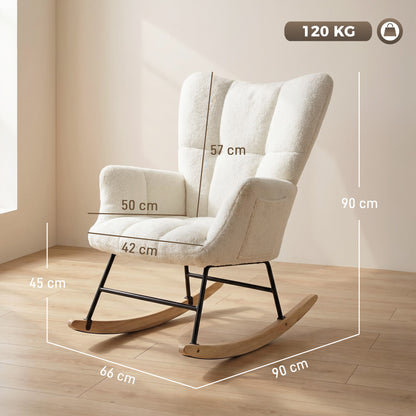 Tufted Rocking Chair with Side Pockets, Cream White