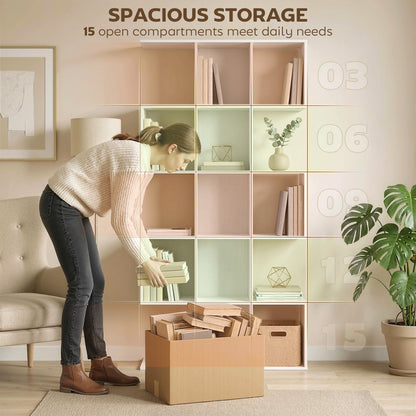 Geometric Bookshelf, 5-Tier S Shaped Bookcase, White Wood Effect