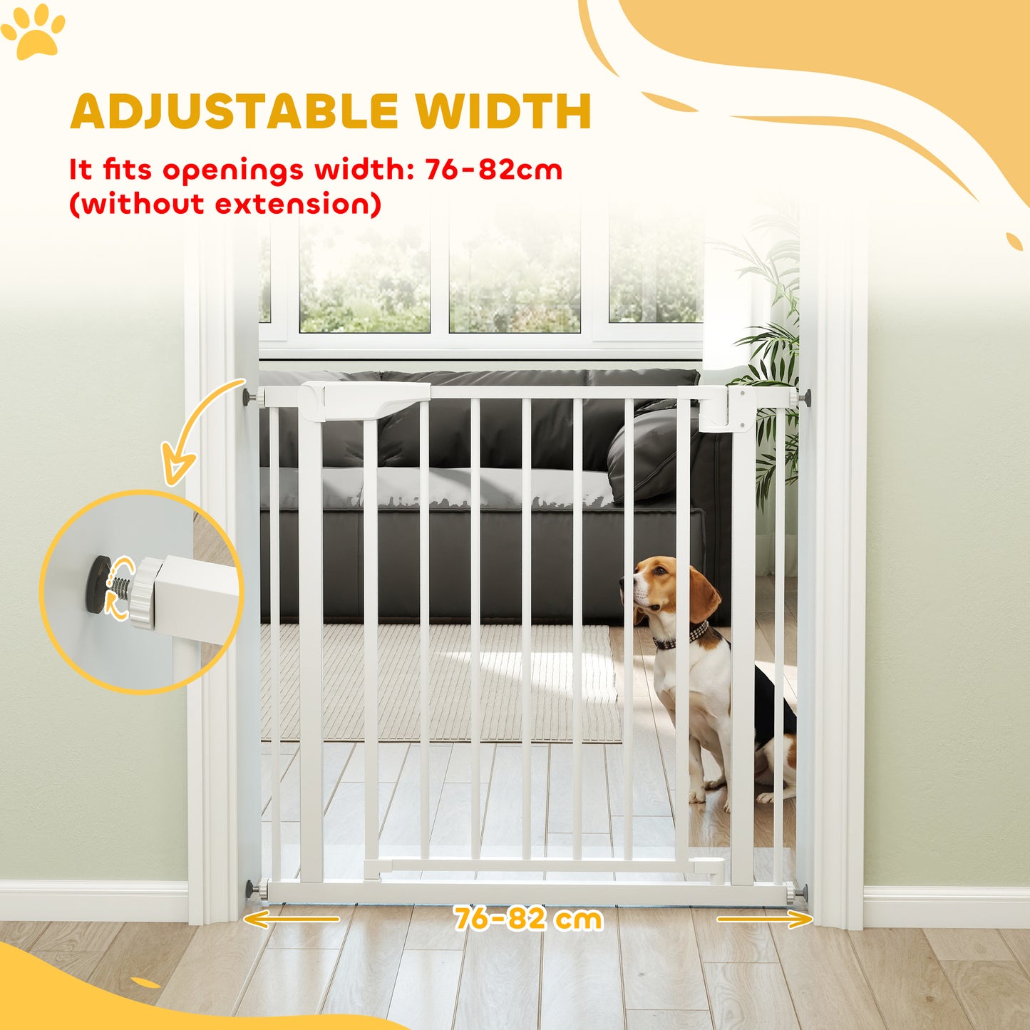Pet Safety Gate, 76-82cm Wide Baby Stair Gate with Auto-Close