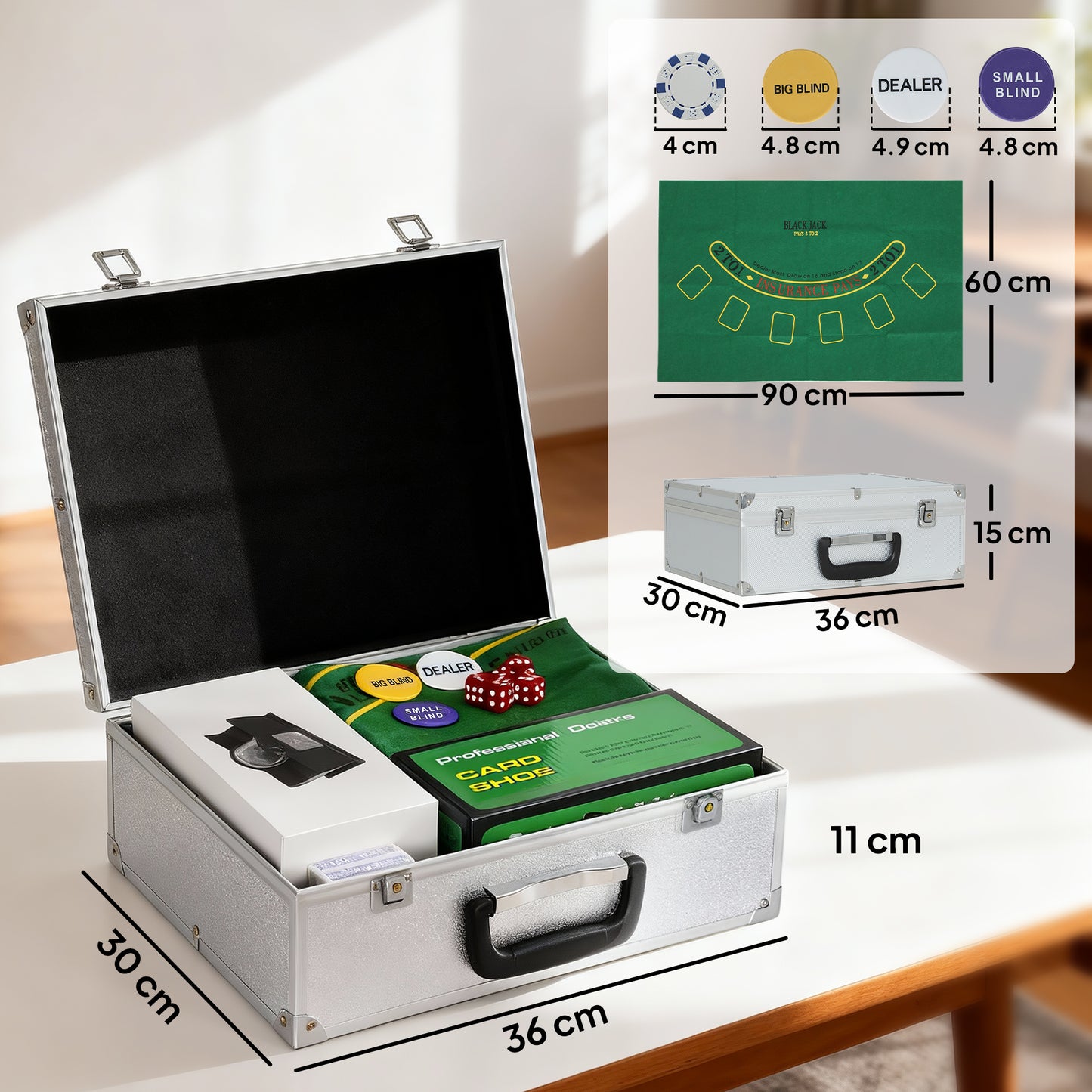 300-Piece Texas Holdem Poker Chips Set with Card Shuffler and Shoe