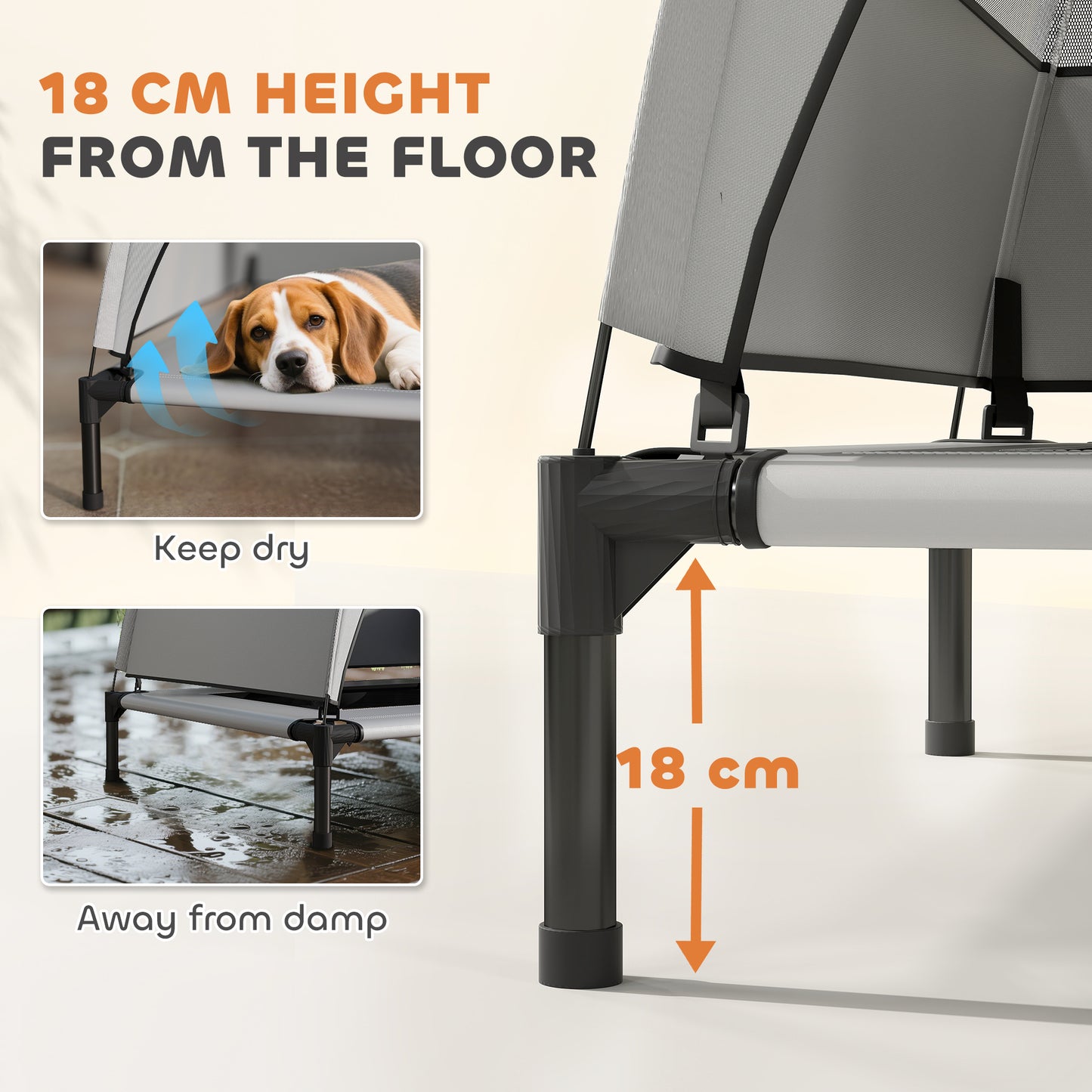 Portable Elevated Dog Bed with Removable Canopy, 76 x 61 x 60 cm
