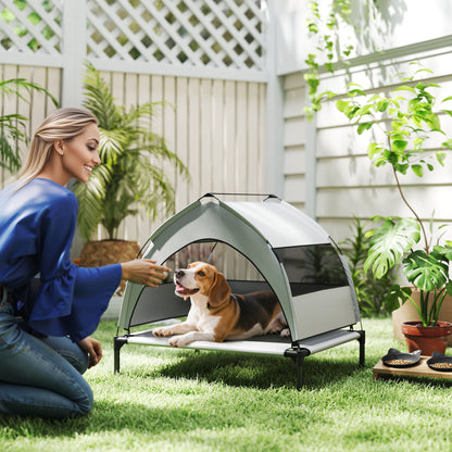 Portable Elevated Dog Bed with Removable Canopy, 76 x 61 x 60 cm