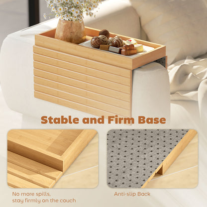 Bamboo Sofa Arm Tray, Foldable Anti-Slip Armrest Tray for Drinks