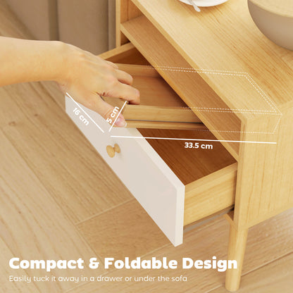Bamboo Sofa Arm Tray, Foldable Anti-Slip Armrest Tray for Drinks