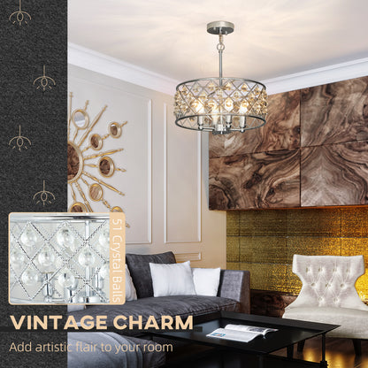 Ceiling Light with Adjustable Height, Modern Crystal Chandelier