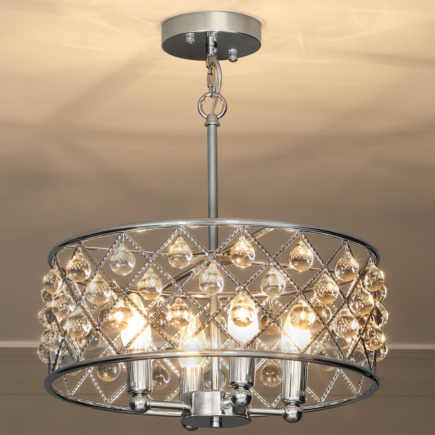 Ceiling Light with Adjustable Height, Modern Crystal Chandelier
