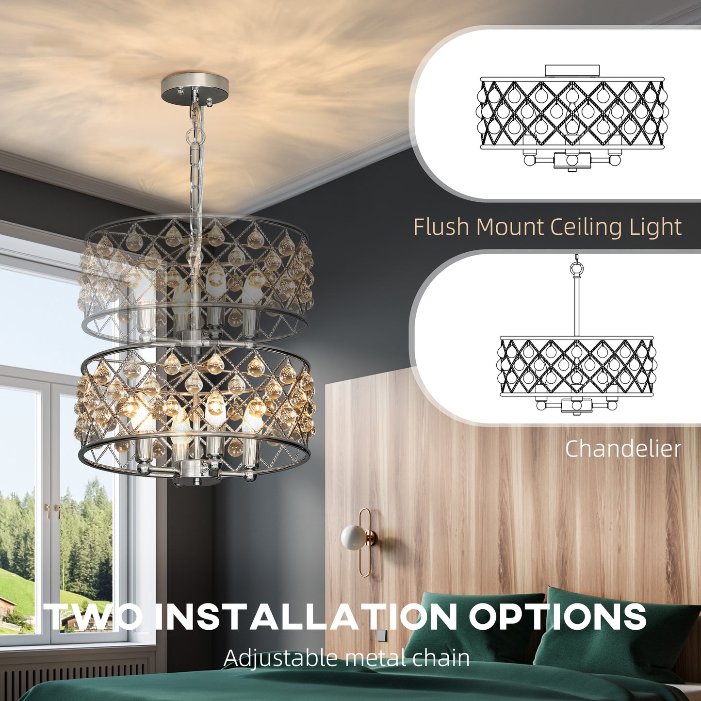 Ceiling Light with Adjustable Height, Modern Crystal Chandelier