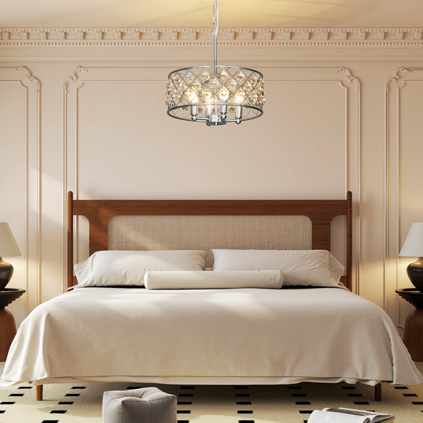 Ceiling Light with Adjustable Height, Modern Crystal Chandelier