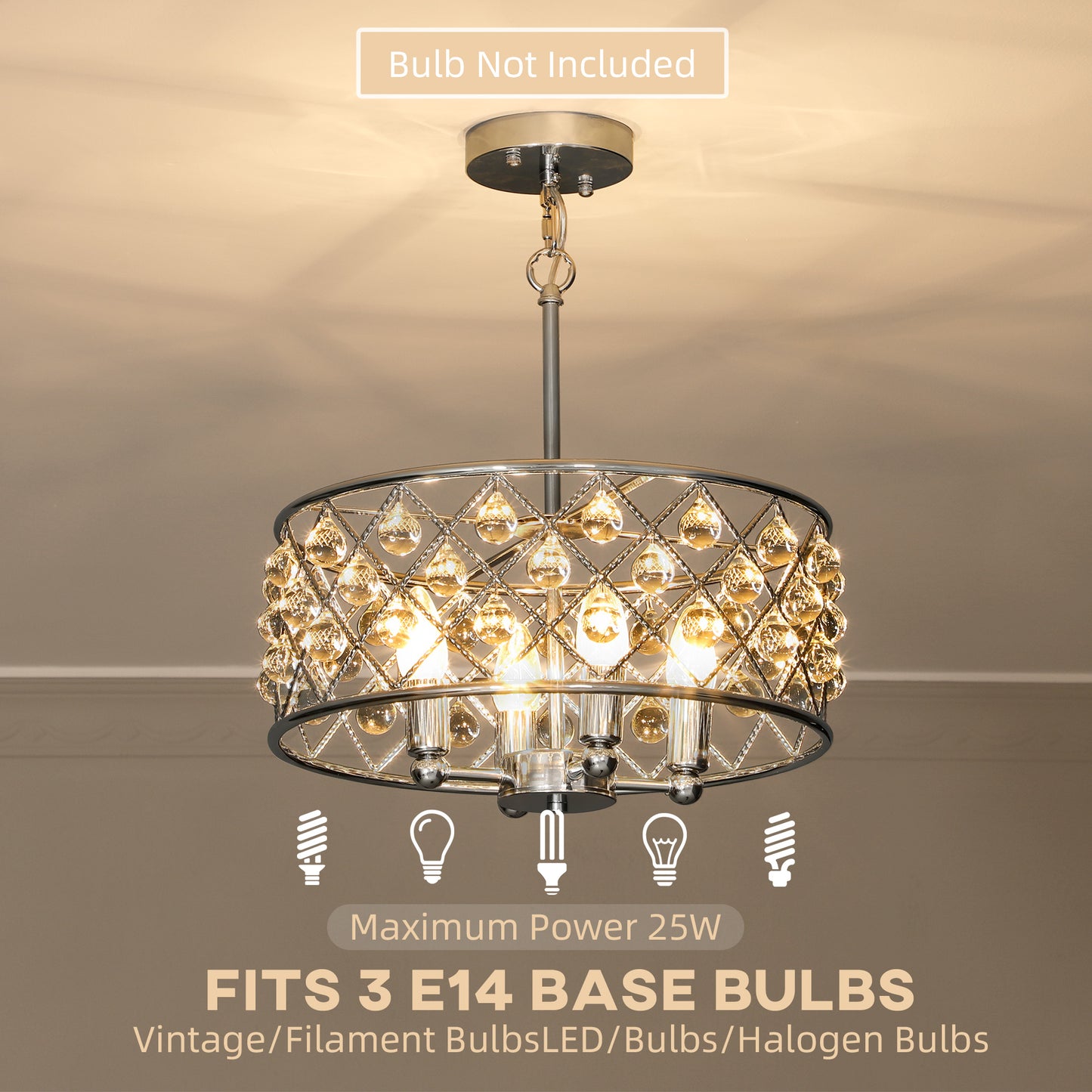 Ceiling Light with Adjustable Height, Modern Crystal Chandelier