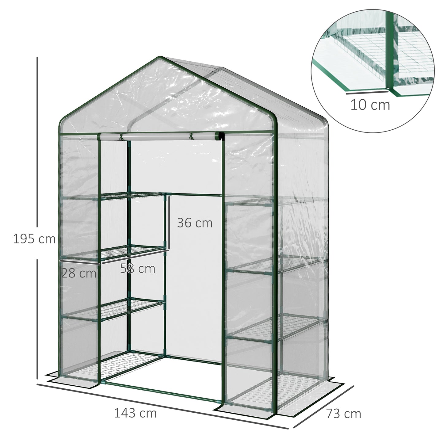 Walk In Greenhouse Garden Clear PVC Frame Shelves Reinforced Plant Grow