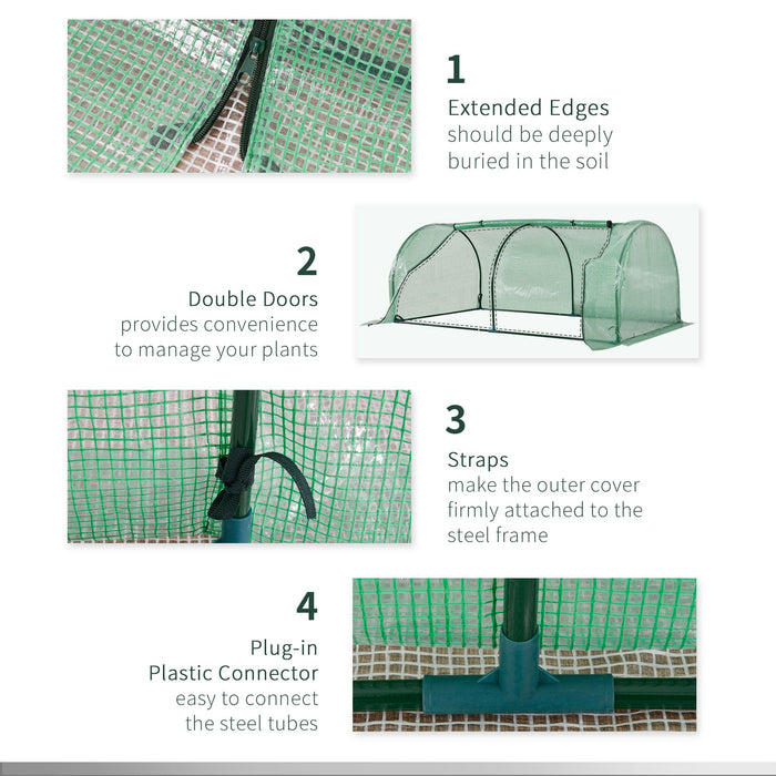 Tunnel Greenhouse Green Grow House for Garden Outdoor, Steel Frame, PE Cover, Green, 200 x 100 x 80cm