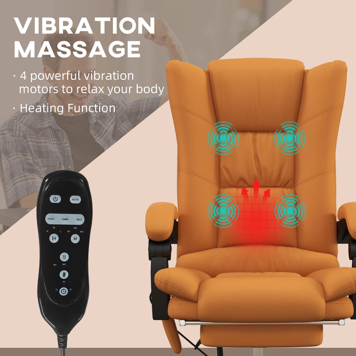 Vibration Massage Office Chair with Heat, PU Leather Computer Chair with Footrest, Armrest, Reclining Back, Brown