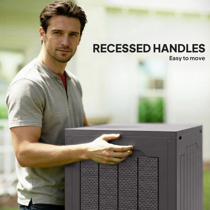 93L Plastic Garden Storage Box, Storage Container w/ Handles, Brown