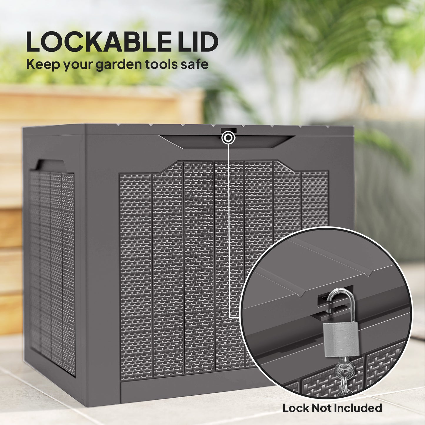 93L Plastic Garden Storage Box, Storage Container w/ Handles, Brown