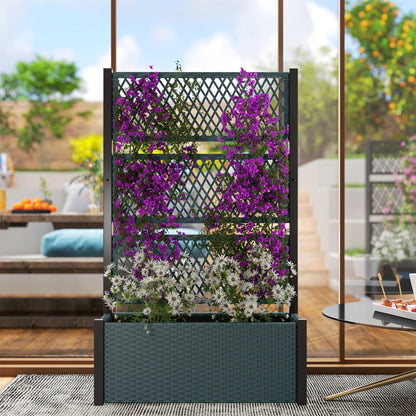 Garden Planter Box with Trellis, Rattan Raised Bed, Charcoal Grey