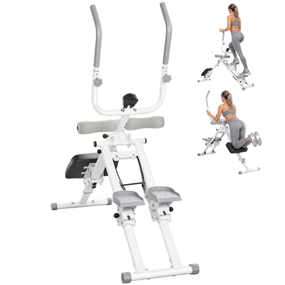 2-in-1 Ab Machine and Stair Stepper, Foldable Ab Trainer and Climbing Machine with LCD Monitor, Height Adjustable Abdominal Cruncher for Home Gym Core Strength Training, White