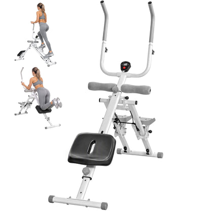 2-in-1 Ab Machine and Stair Stepper, Foldable Ab Trainer and Climbing Machine with LCD Monitor, Height Adjustable Abdominal Cruncher for Home Gym Core Strength Training, White