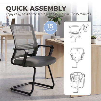 Padded Meeting Office Chair with Sled Base, No Wheels, Dark Grey